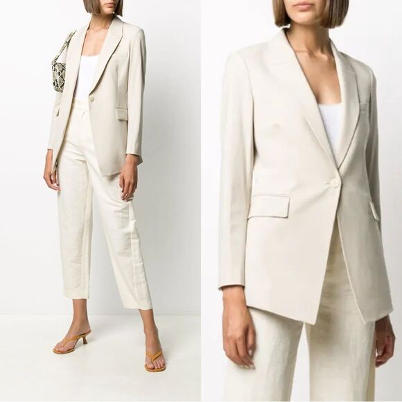 Theory Etiennette Elongated Stretch Linen Blazer in Bone - Picture 1 of 11